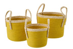 J-Line mand met handvatten - papier - naturel/mosterdgeel - set van 3