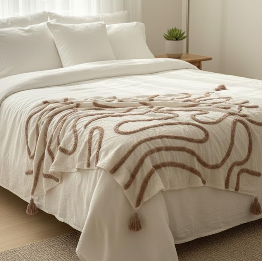Set banksprei en kussenhoes – Decor combopakket – Handgetuft katoen – 50x60" plaid + twee 16x16" hoezen