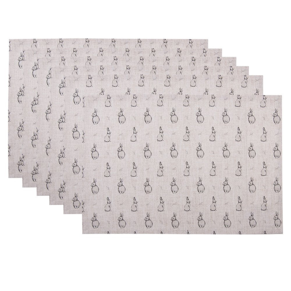Placemats Set van 6 48x33 cm Beige Grijs Katoen Konijn