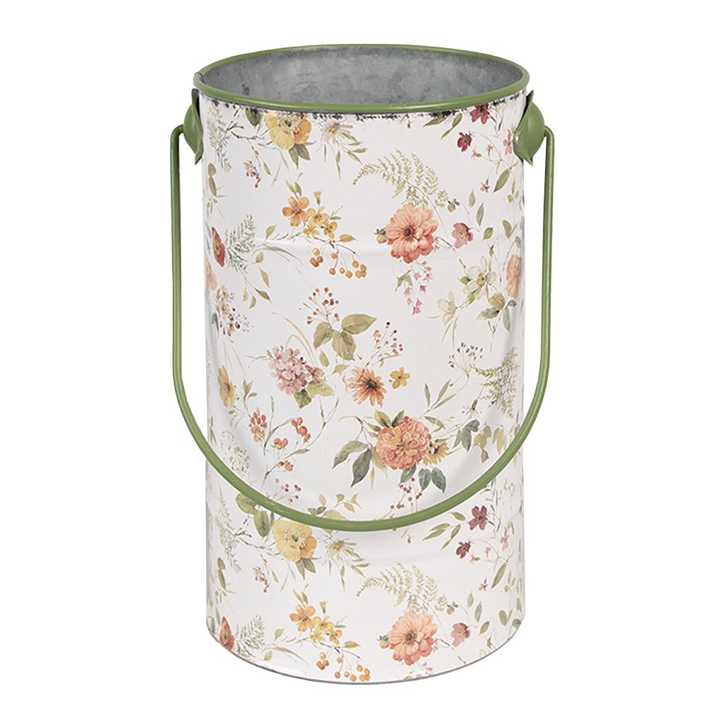 Decoratie Emmer Ø 19x27 cm Wit Metaal Bloemen