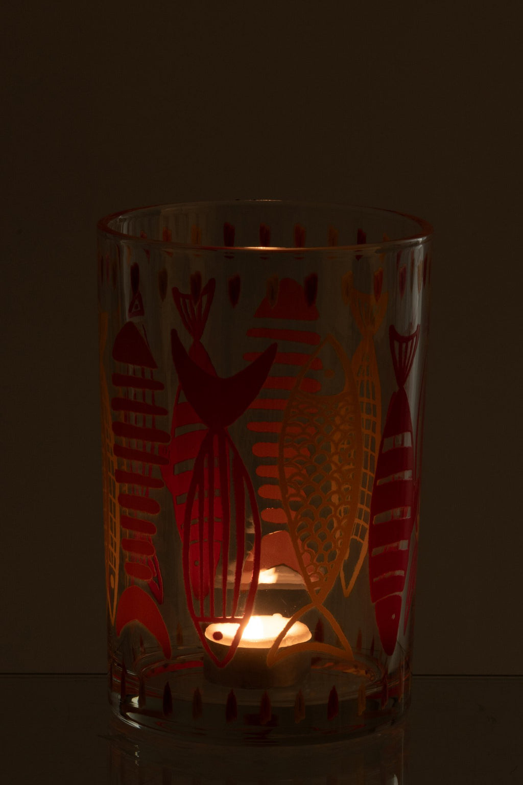 J-Line theelichthouder Vis - glas - roze/oranje - L