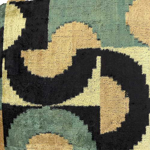 Velvet Ikat Kussen Retro Green Black Yellow 50x50 cm