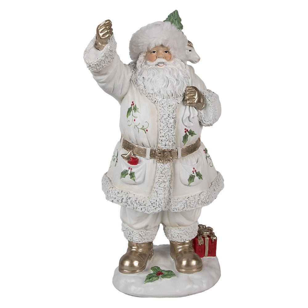 Kerstdecoratie Beeld Kerstman 31 cm Wit Polyresin