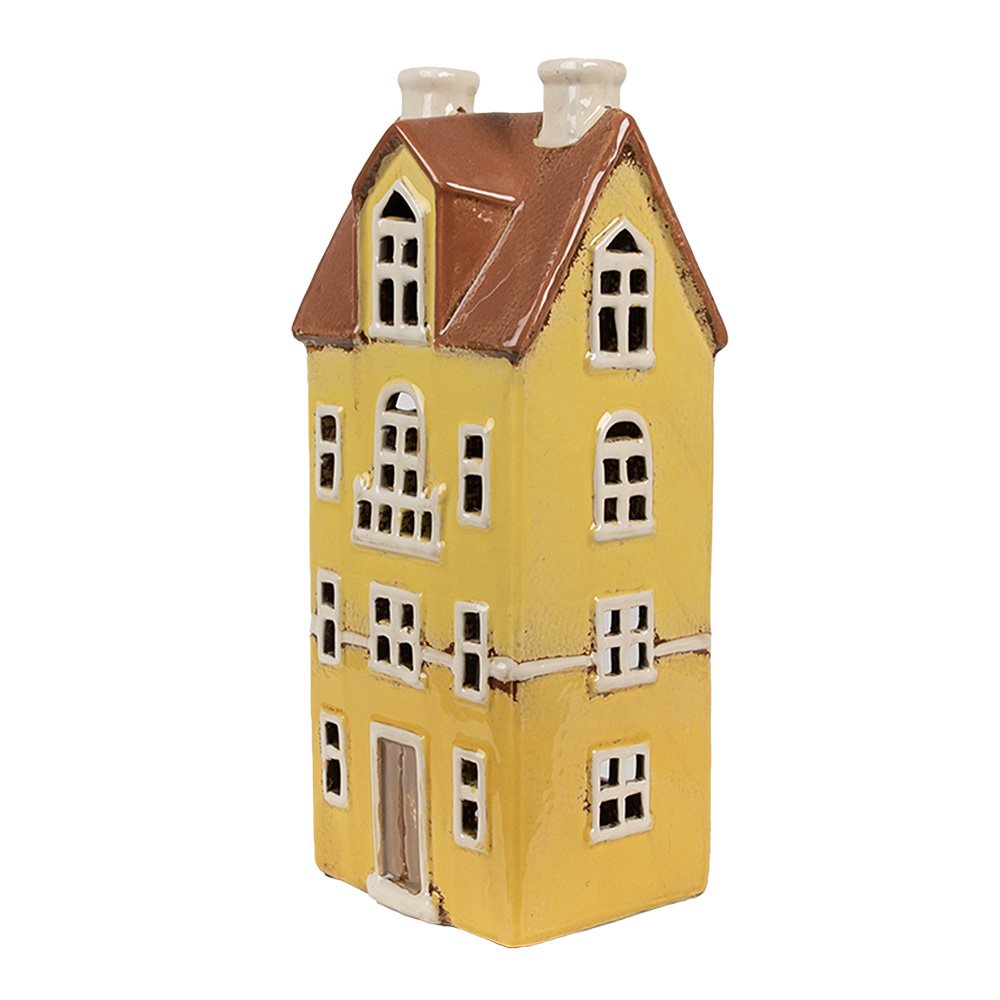 Waxinelichthouder Huis 11x9x25 cm Geel Bruin Keramiek Theelichthouder