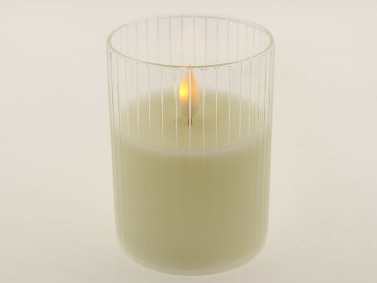 Led kaars in geribbeld glas 10 cm