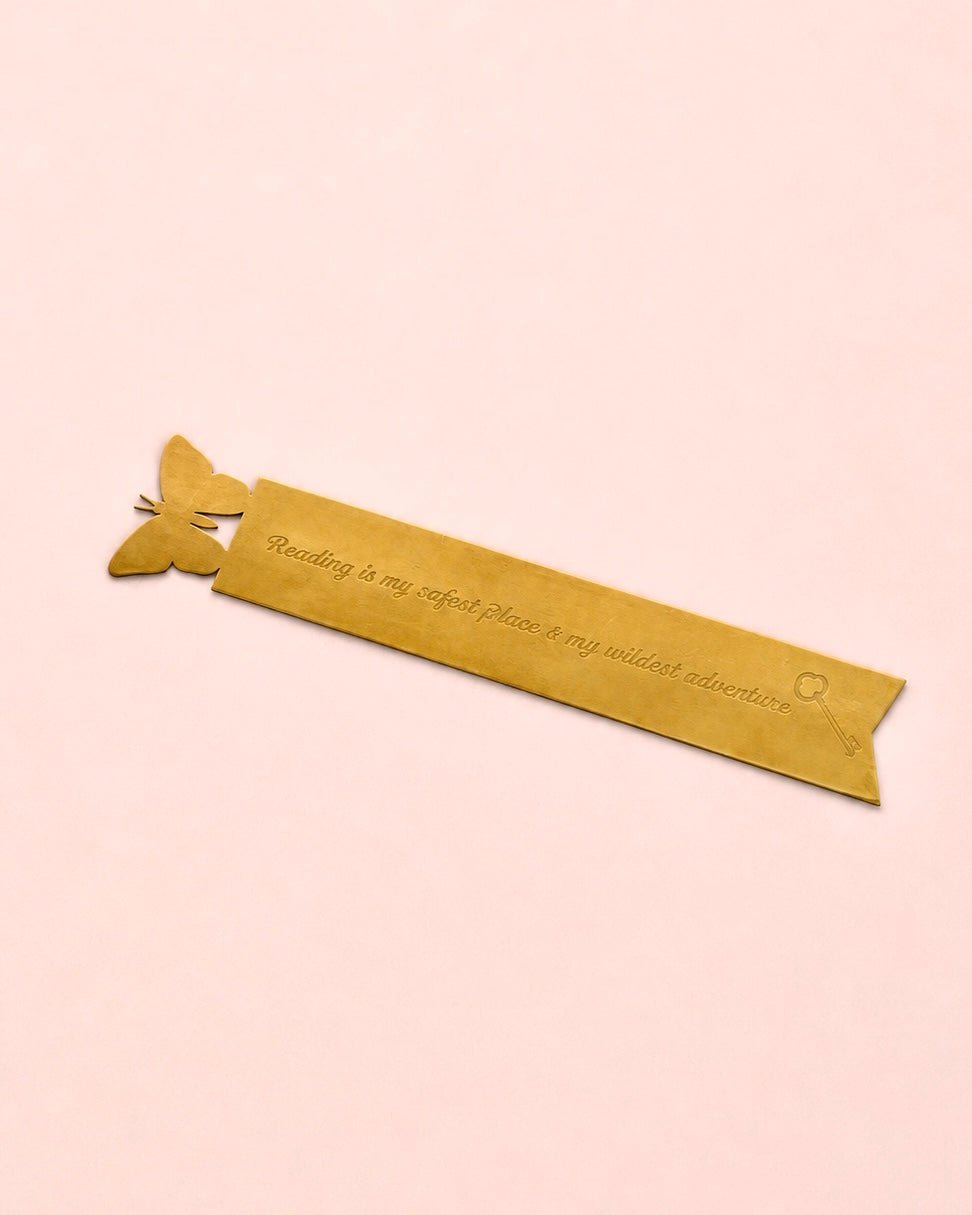 Bladwijzer | Metalen Raxine vlindersilhouet | 15x3cm | Gegraveerd citaat