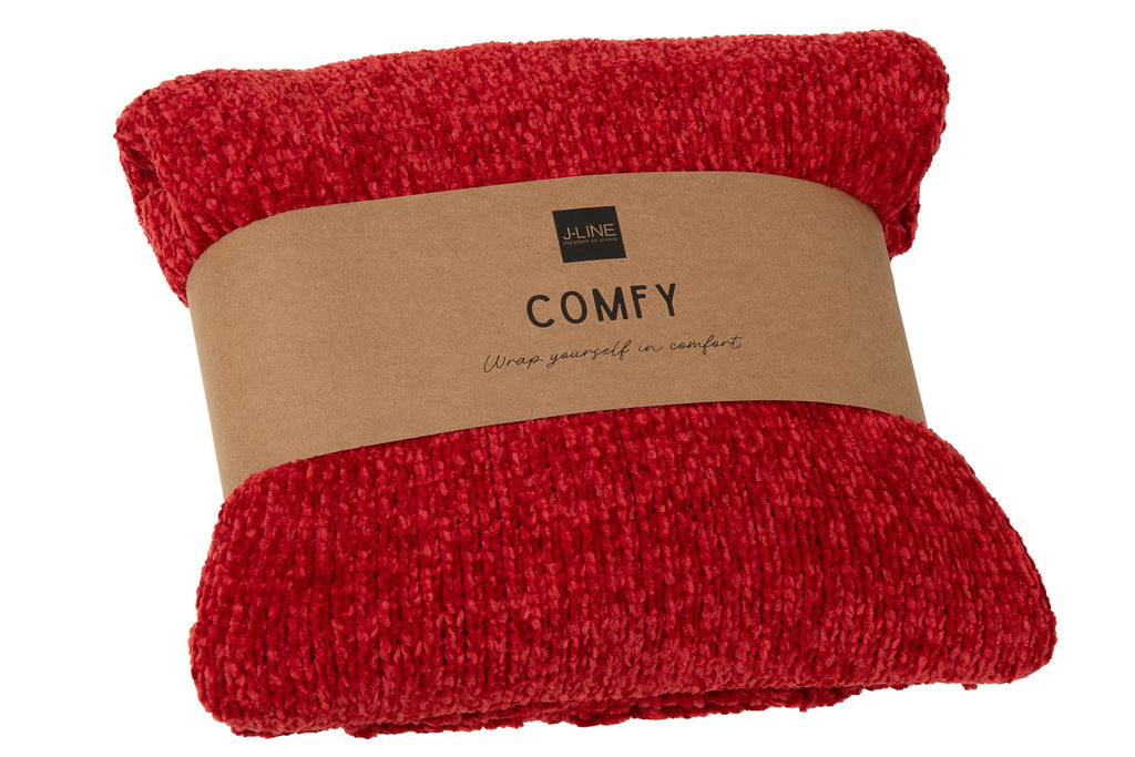 J-Line deken Chenille - polyester - rood