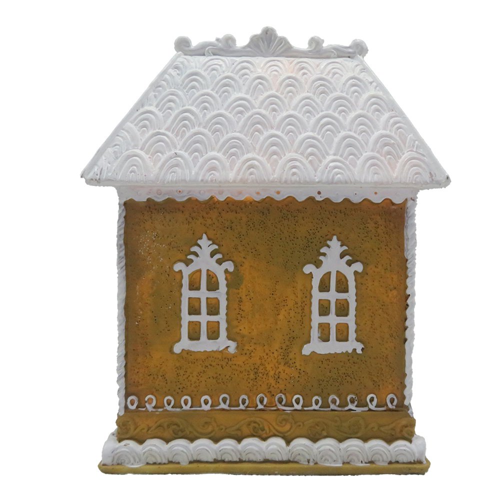 Gingerbread house met LED 12x9x15 cm Bruin Polyresin Peperkoekhuisje