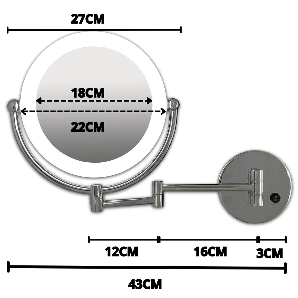 Metalen verlichte Make-up LED wandspiegel Spiegel zilver Ø19cm doorsnee