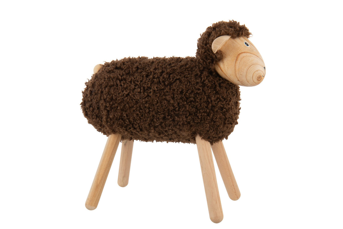 J-Line decoratie Schaap - hout/kunstbont - naturel/donkerbruin - L
