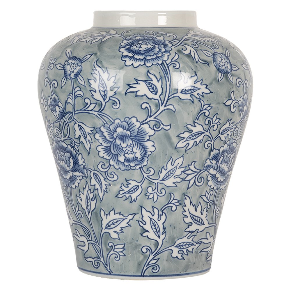 Vaas Ø 21x26 cm Blauw Keramiek Bloemen