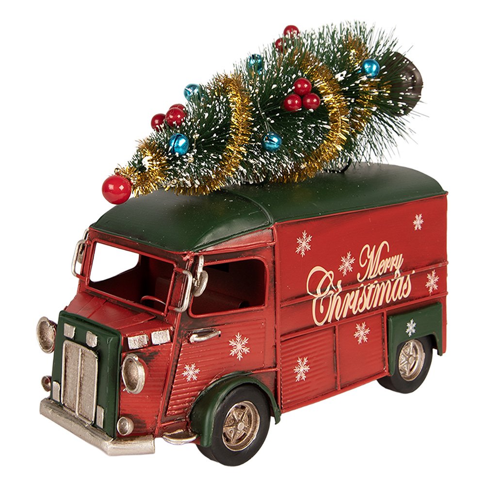 Kerstdecoratie Beeld Bus 21x10x17 cm Rood Metaal