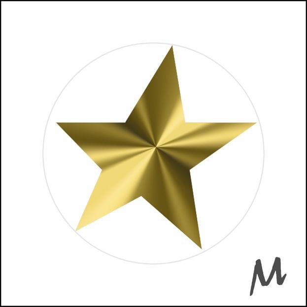 Etiket - Ster- Transparant goud - rond 39mm - rol van 500 stuks