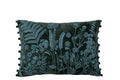 J-Line kussen Blad + Bloem rechthoek - viscose - donkergroen/turquoise