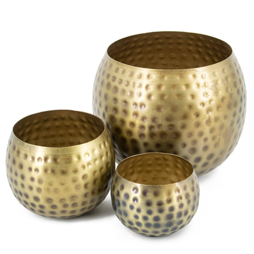 Metalen bloempot set van 3 goud