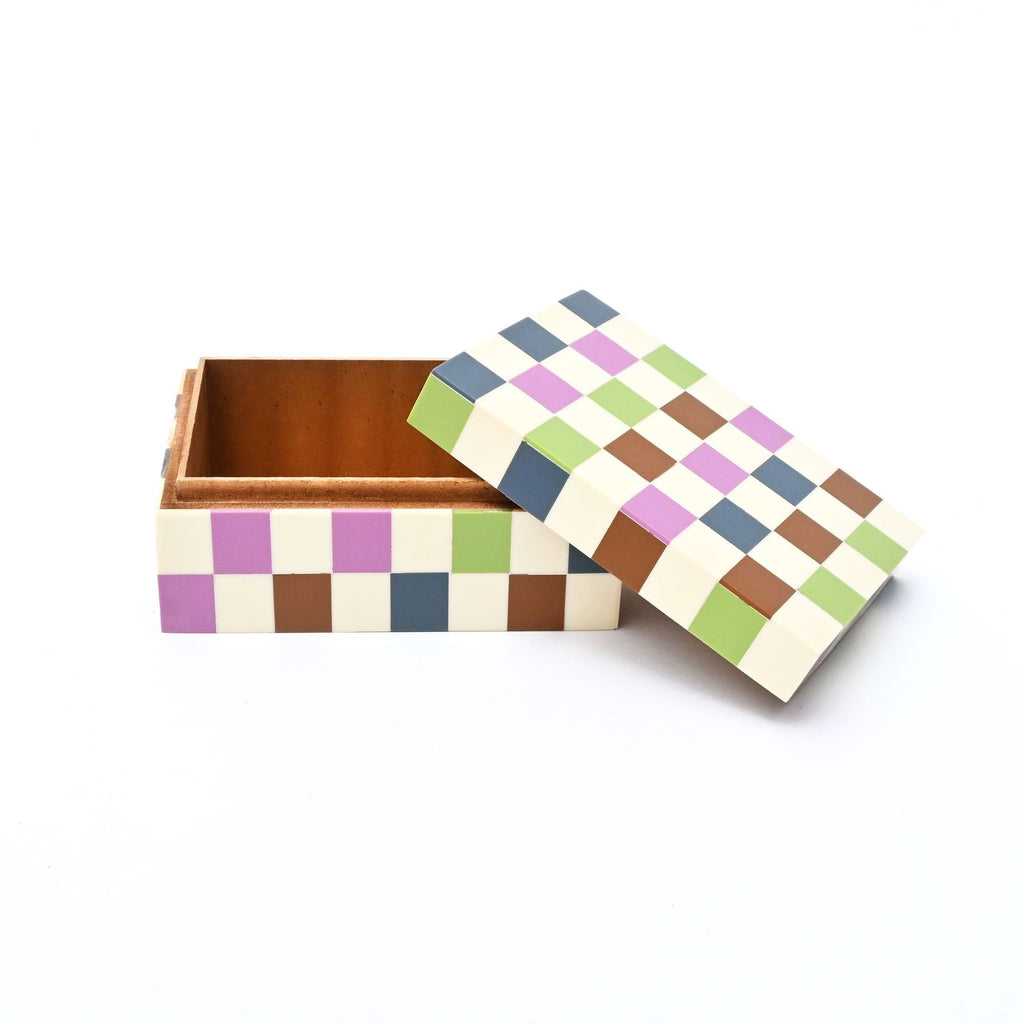 Geruite hars opbergdoos 7x5x3 Inch glanzend MDF-decor
