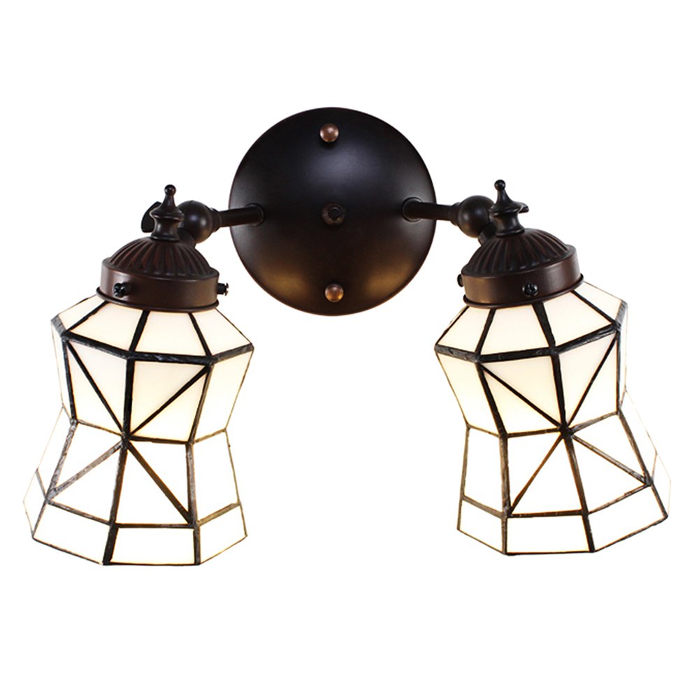 Wandlamp Tiffany 30x23x23 cm Wit Bruin Glas Muurlamp