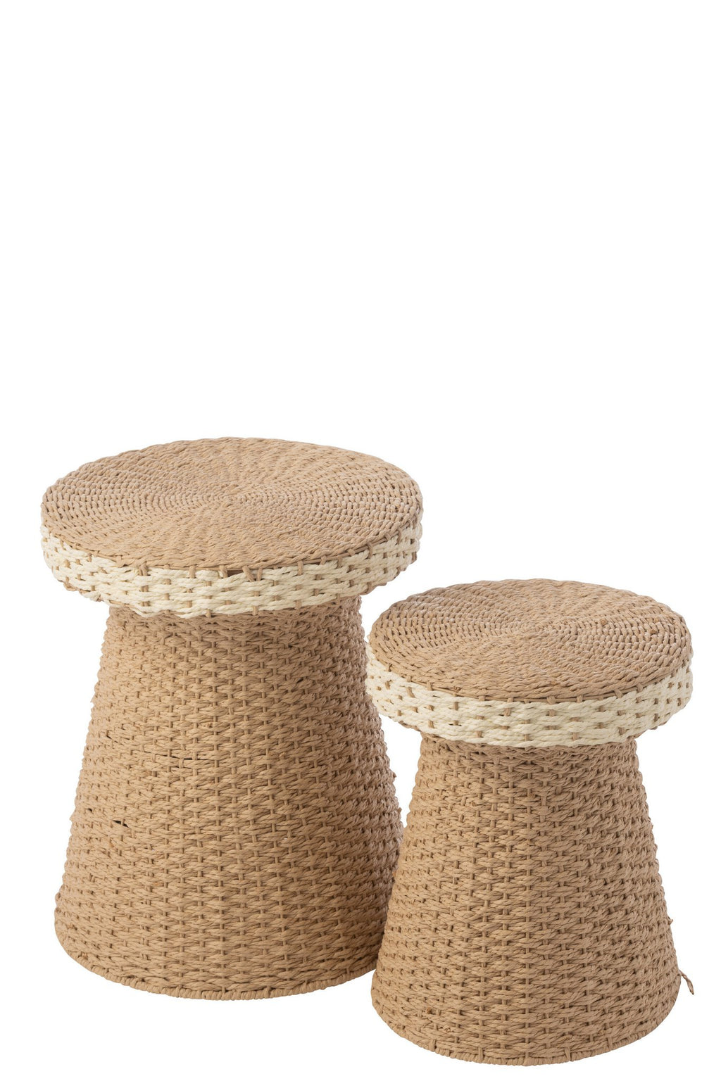J-Line bijzettafel - papier - naturel/wit - set van 2