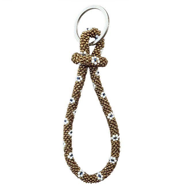 Luna-Leena kralenarmband / sleutelhanger rol 'bloemen' - gouden glaskralen - volwassen - hand gehaakt in Nepal
