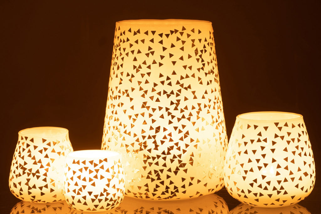 J-Line windlicht Driehoek - glas - wit/goud - extra large