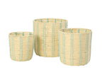 J-Line mand Rond Gestreept - ijzer/papier - naturel/blauw - set van 3