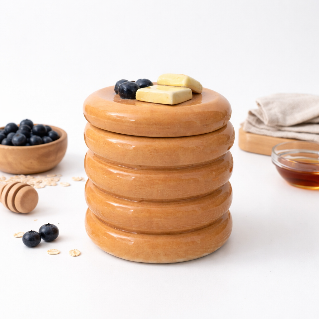Voorraadpot | Keramische gebeeldhouwde pannenkoekstapel