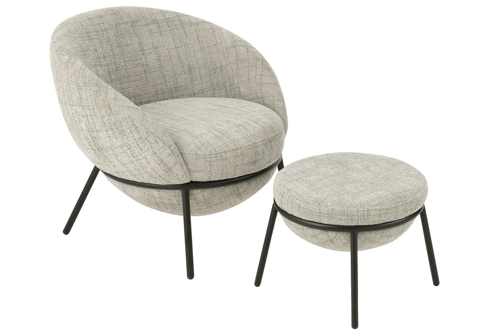 J-Line loungestoel + poef - ijzer - grijs/zwart