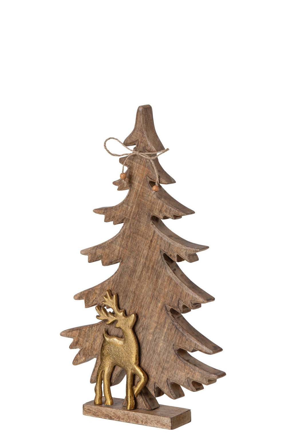 J-Line dennenboom met rendier - mangohout - naturel/goud - medium