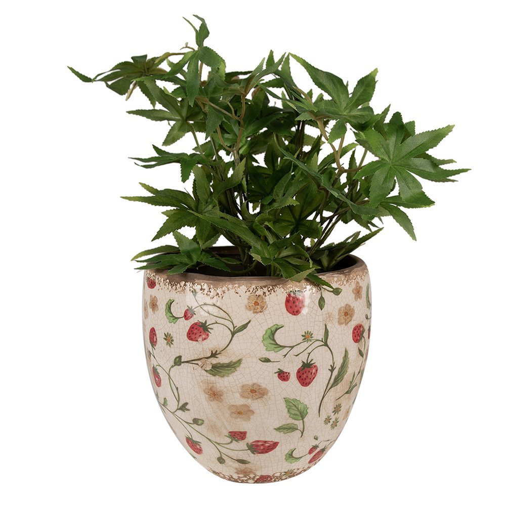 Bloempot Ø 18x18 cm Beige Rood Keramiek Aardbeien Bloempot Binnen
