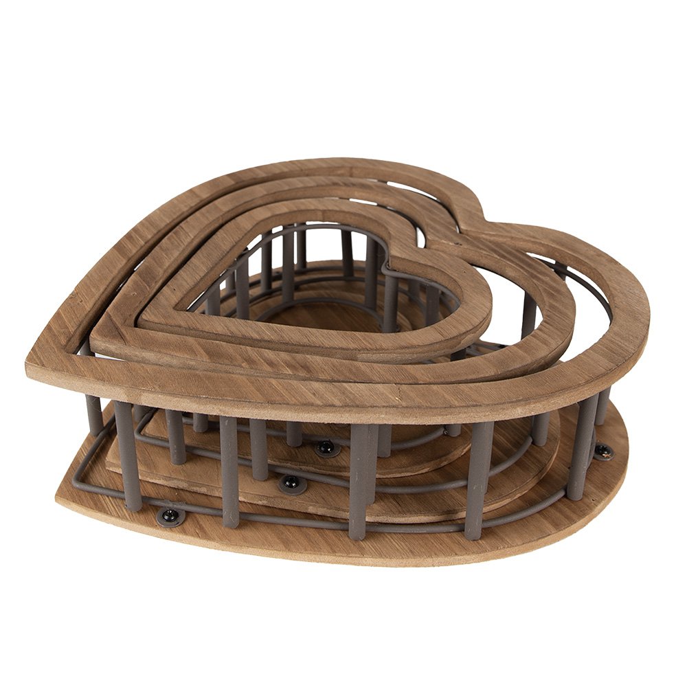 Opbergmand Set van 3 Hart 33x33x10 Bruin Hout Mand