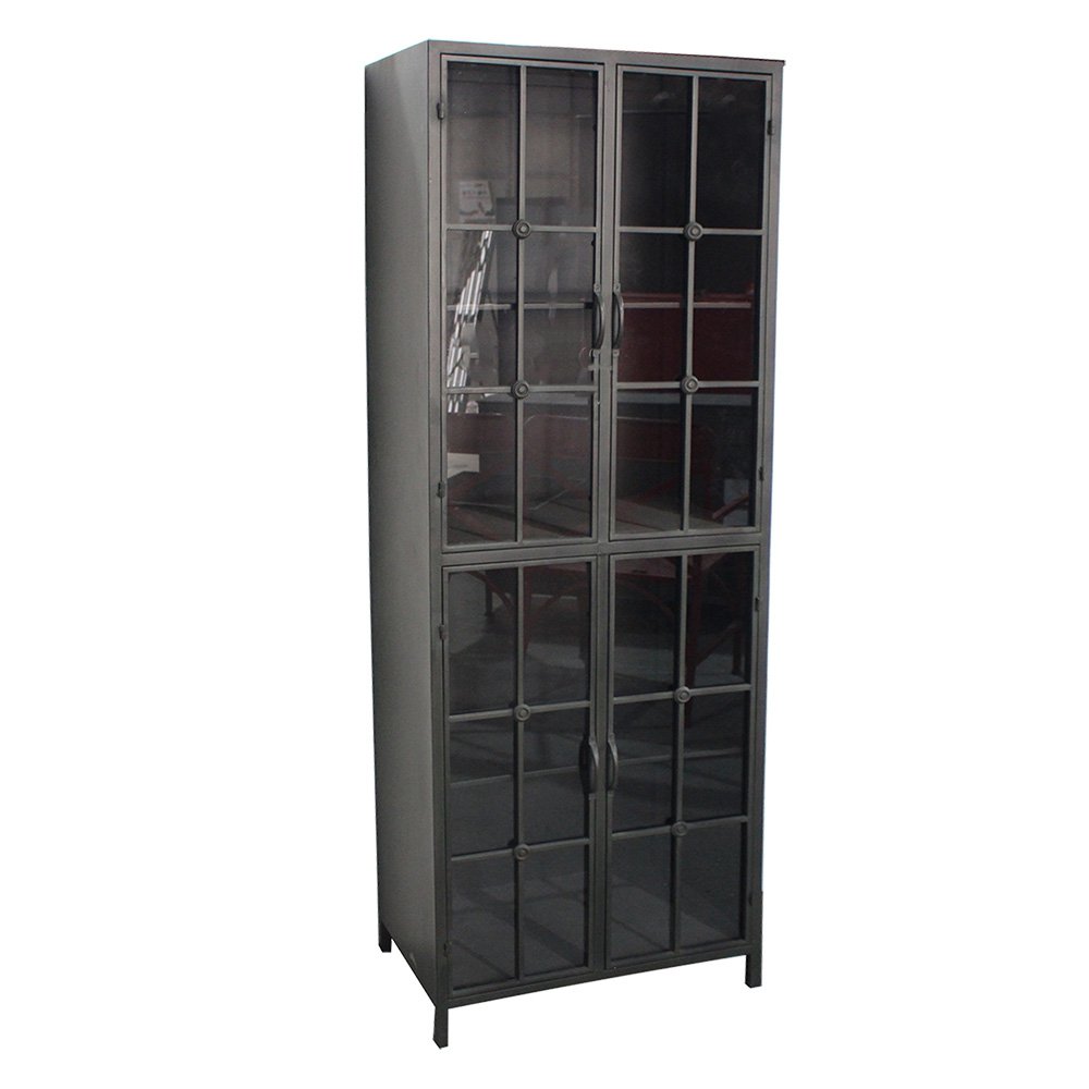 Vitrinekast Zwart, Metaal en Glas 60x43x171 cm