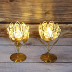Kaarshouder | Theelichtje Goud Aluminium K9 Gesneden | Set van 2