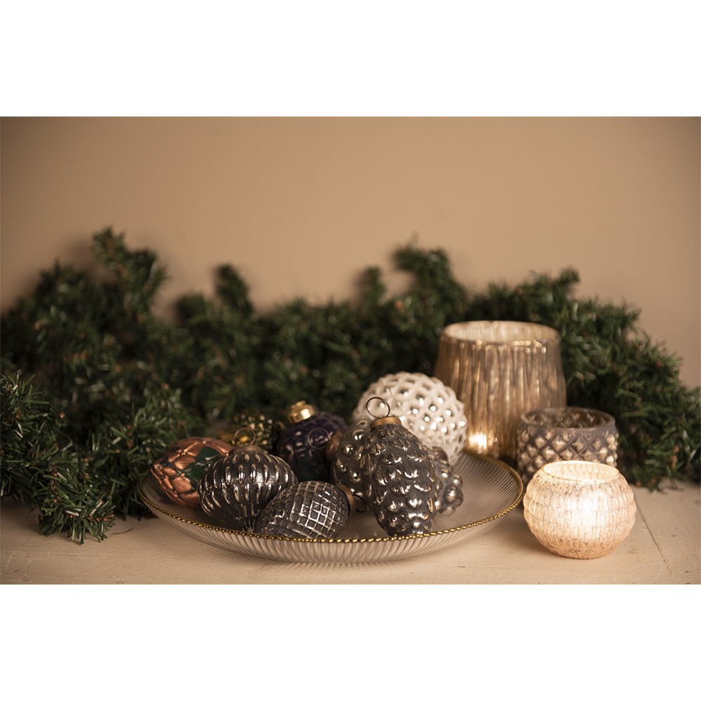 Kerstbal Ø 4 cm Zwart Zilverkleurig Glas Kerstdecoratie