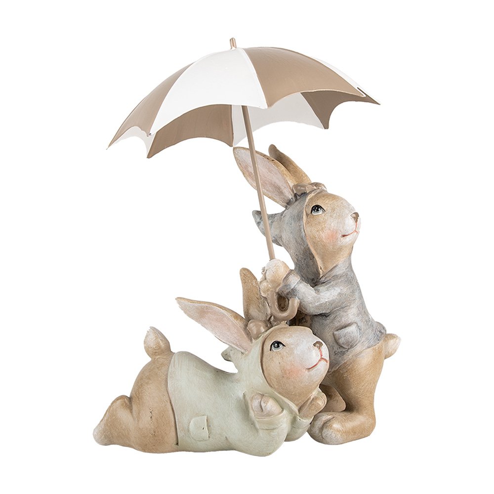Decoratie Beeld Konijnen 19x16x23 cm Beige Kunststof