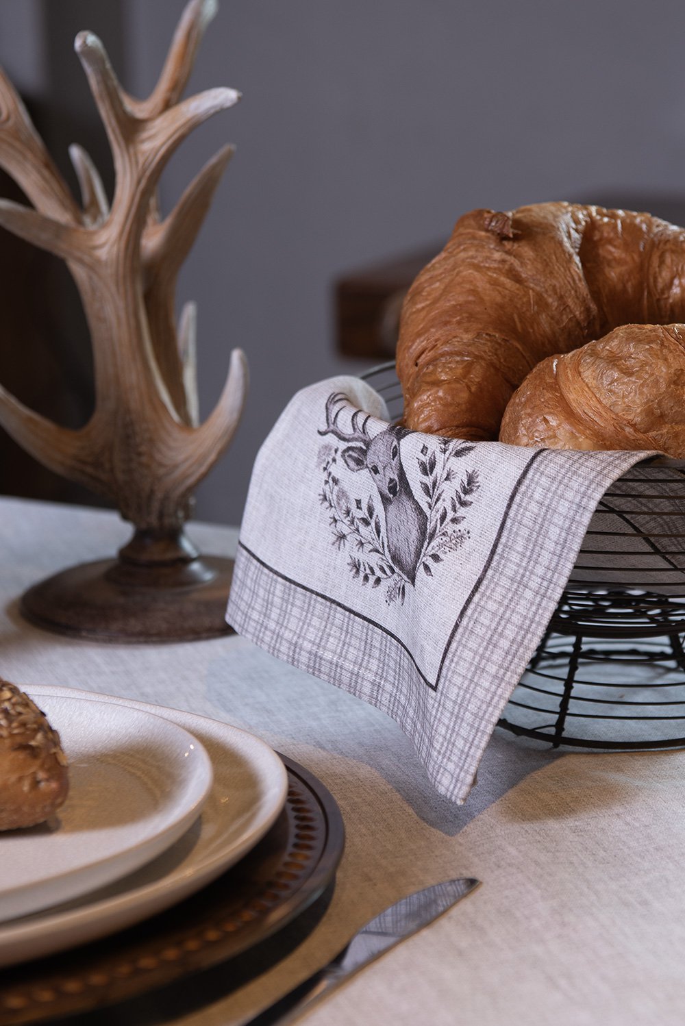 Servetten Katoen Set van 6 40x40 cm Beige Katoen Hert