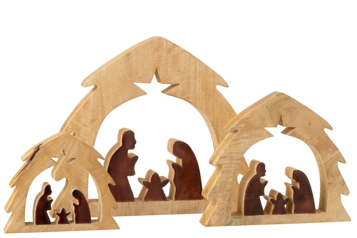J-Line decoratie Kerststal in Huis - hout - naturel/bruin - L