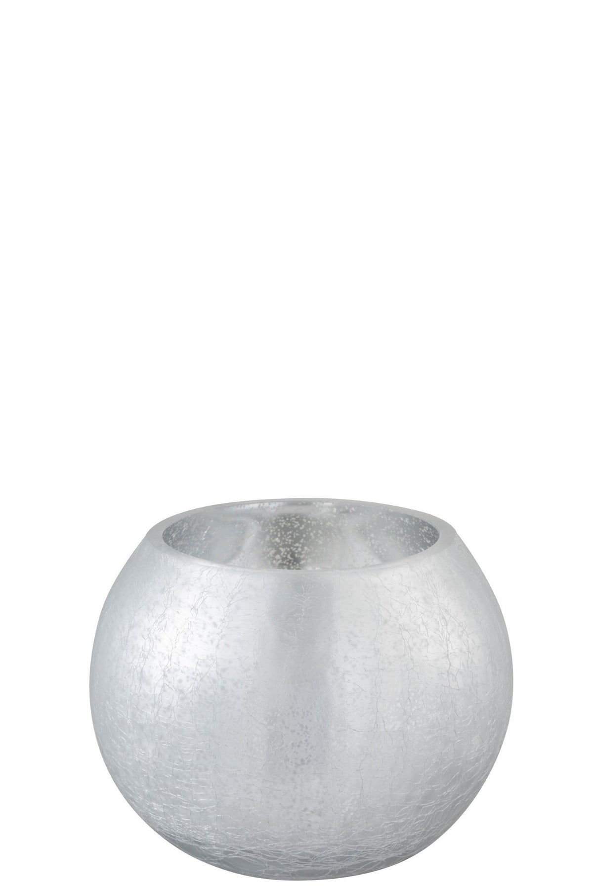 J-Line windlicht Bol Craquelé - glas - zilver - medium
