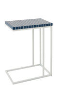 J-Line bijzettafel Rechthoek Geruit - ijzer - blauw/wit