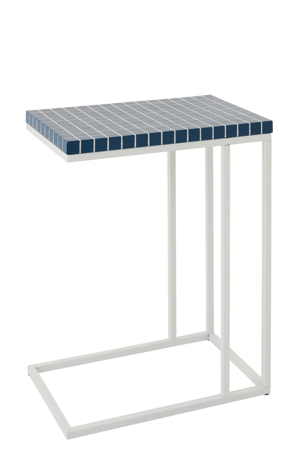 J-Line bijzettafel Rechthoek Geruit - ijzer - blauw/wit