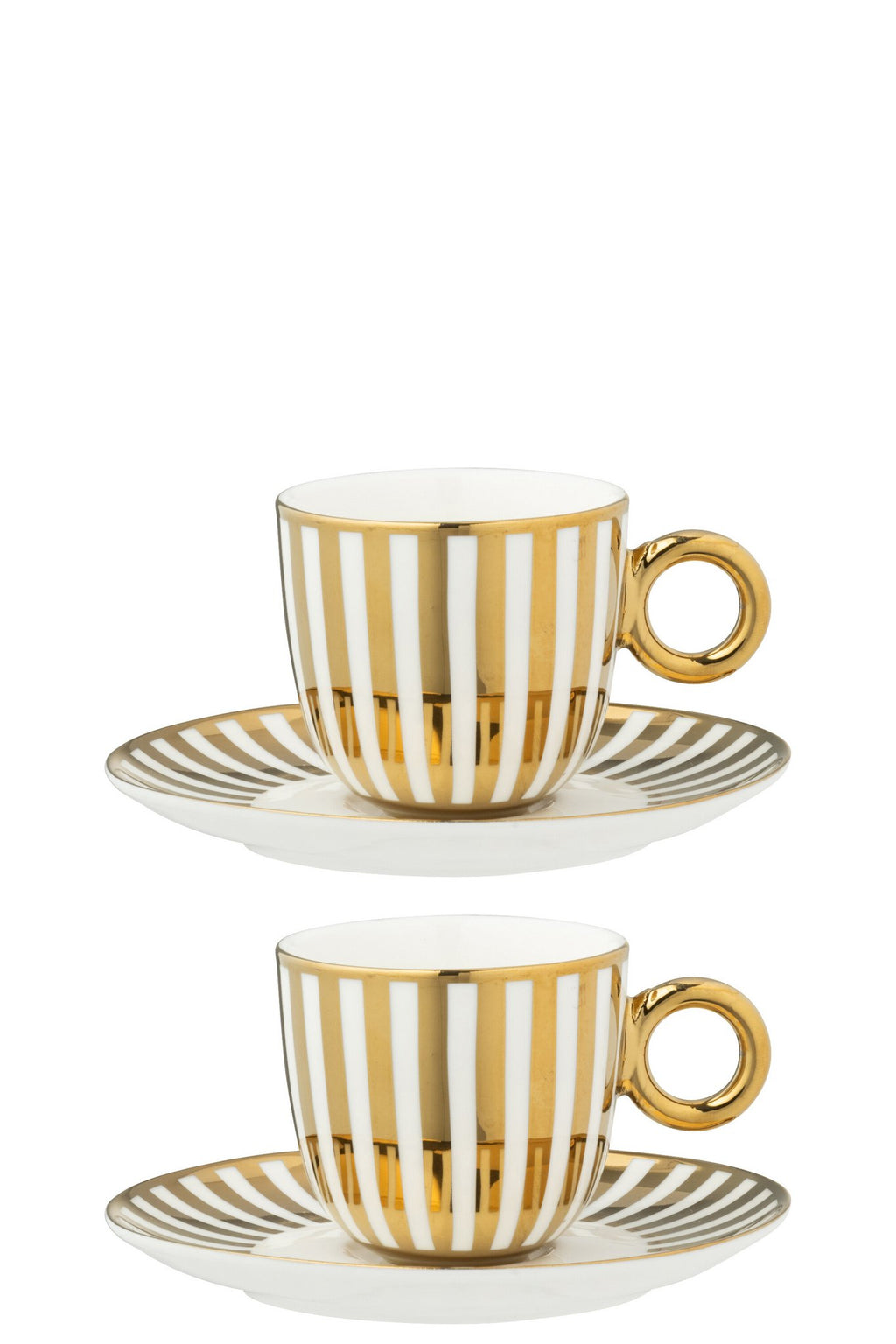 J-Line kopje + schoteltje Gestreept - porselein - goud/wit - L - 2 st.