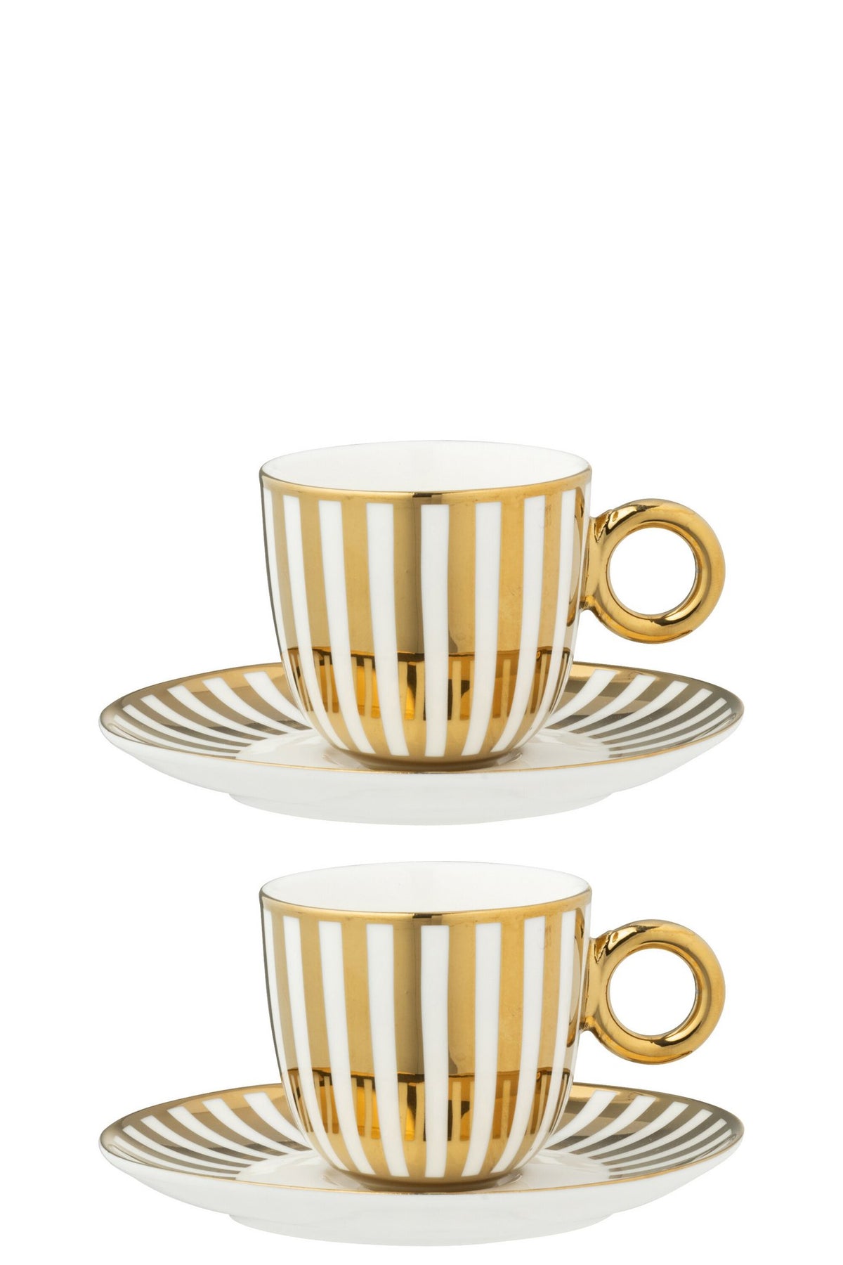 J-Line kopje + schoteltje Gestreept - porselein - goud/wit - L - 2 st.