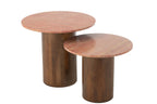 J-Line bijzettafel Rond Marmer - hout - terracotta/bruin - set van 2