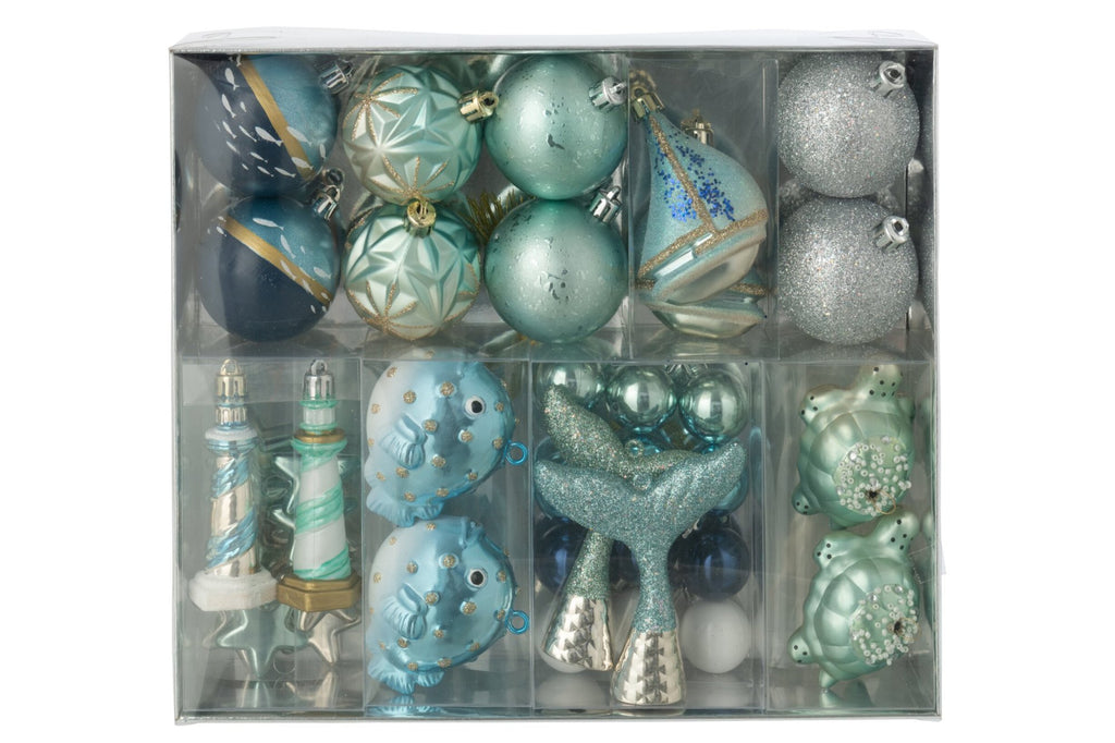 J-Line Doos kerstballen - polystyreen - zilver/blauw