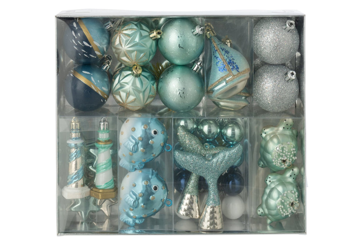 J-Line Doos kerstballen - polystyreen - zilver/blauw