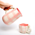 Kruik | Keramiek Handgeschilderde Daisy Check | 800ml Roze