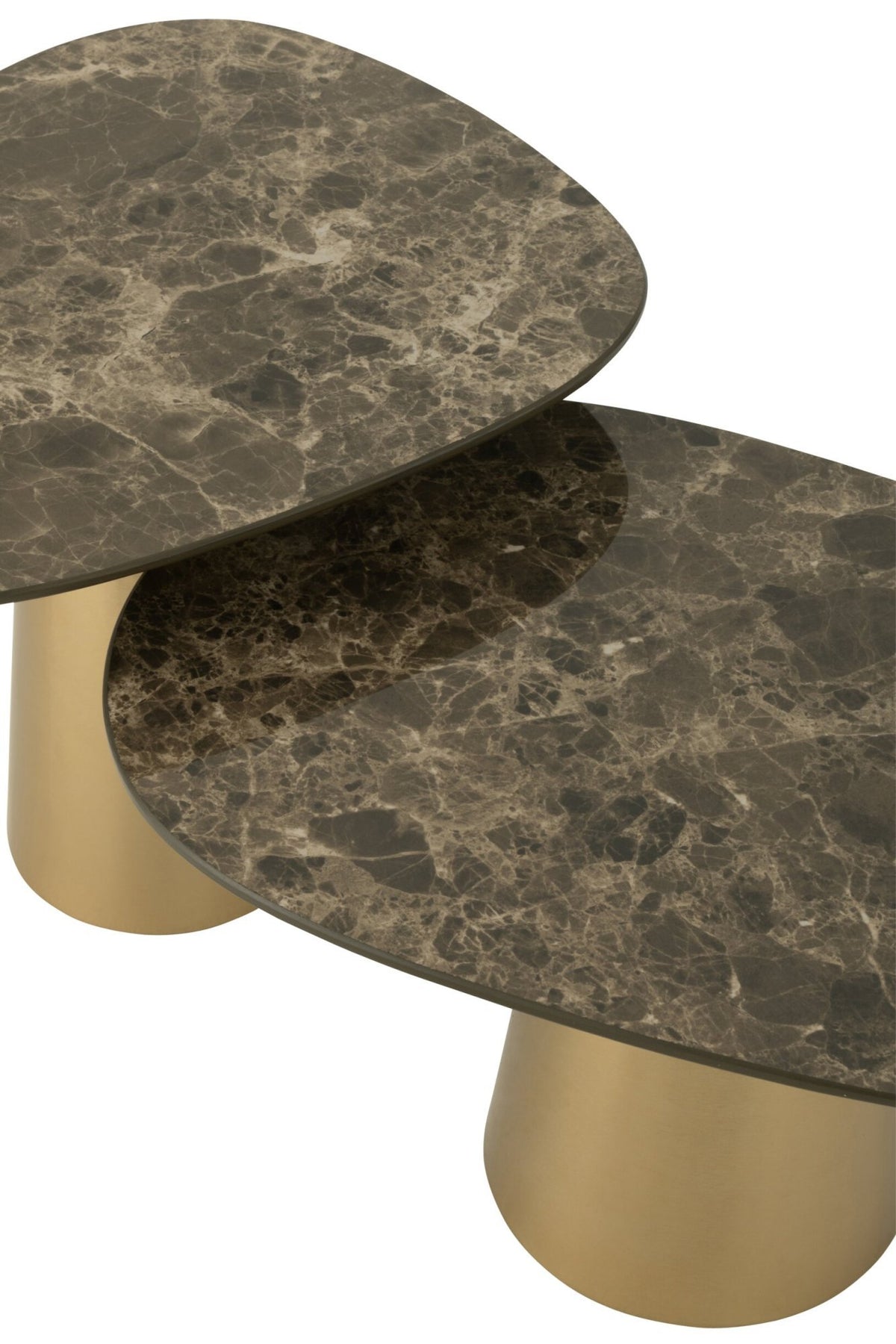 J-Line bijzettafel Marble Effect - ijzer - brons/taupe - set van 2