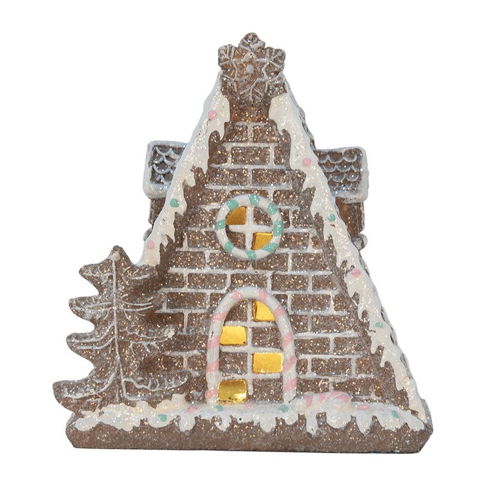 Gingerbread house met LED 17x10x18 cm Bruin Kunststof