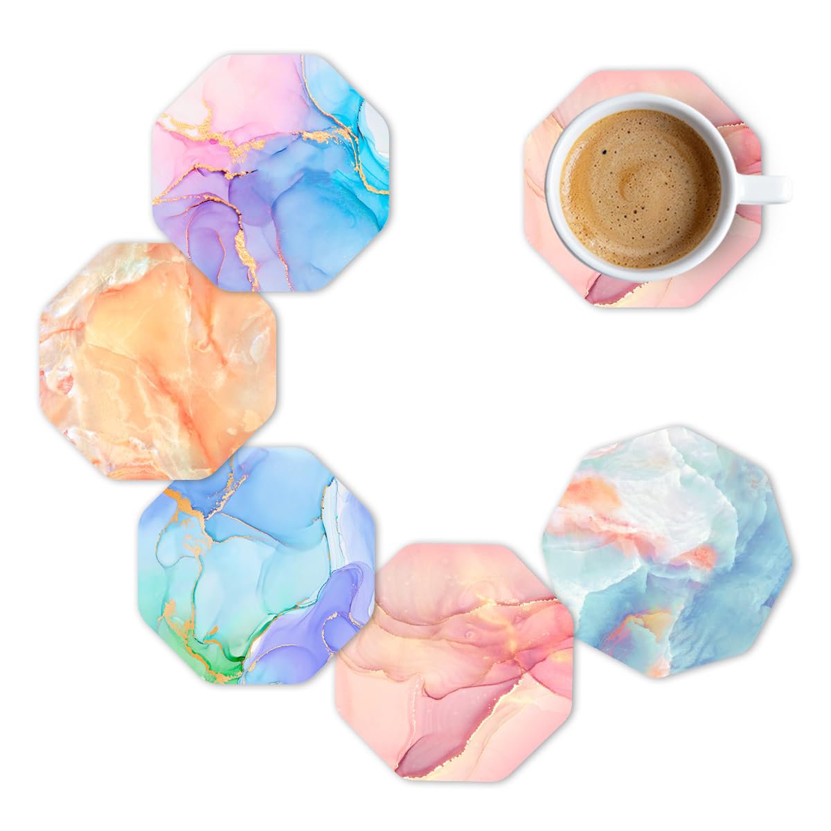 Premium designer bedrukte houten onderzetters voor theekopjes, koffiemokken en glazen (3,5x3,5 inch, set van 5) | Woondecoratie en geschenken