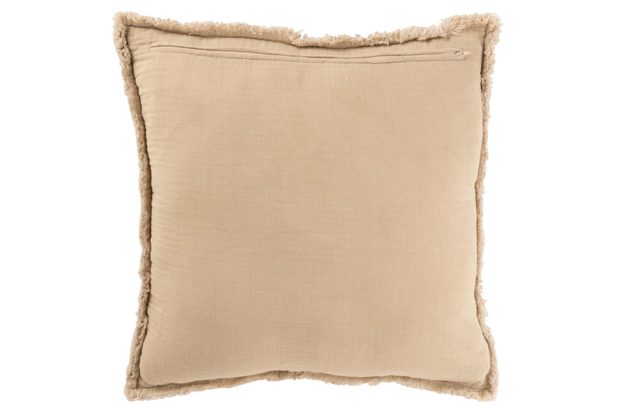 J-Line Kussen Gerafelde Randen Katoen/Polyester Beige