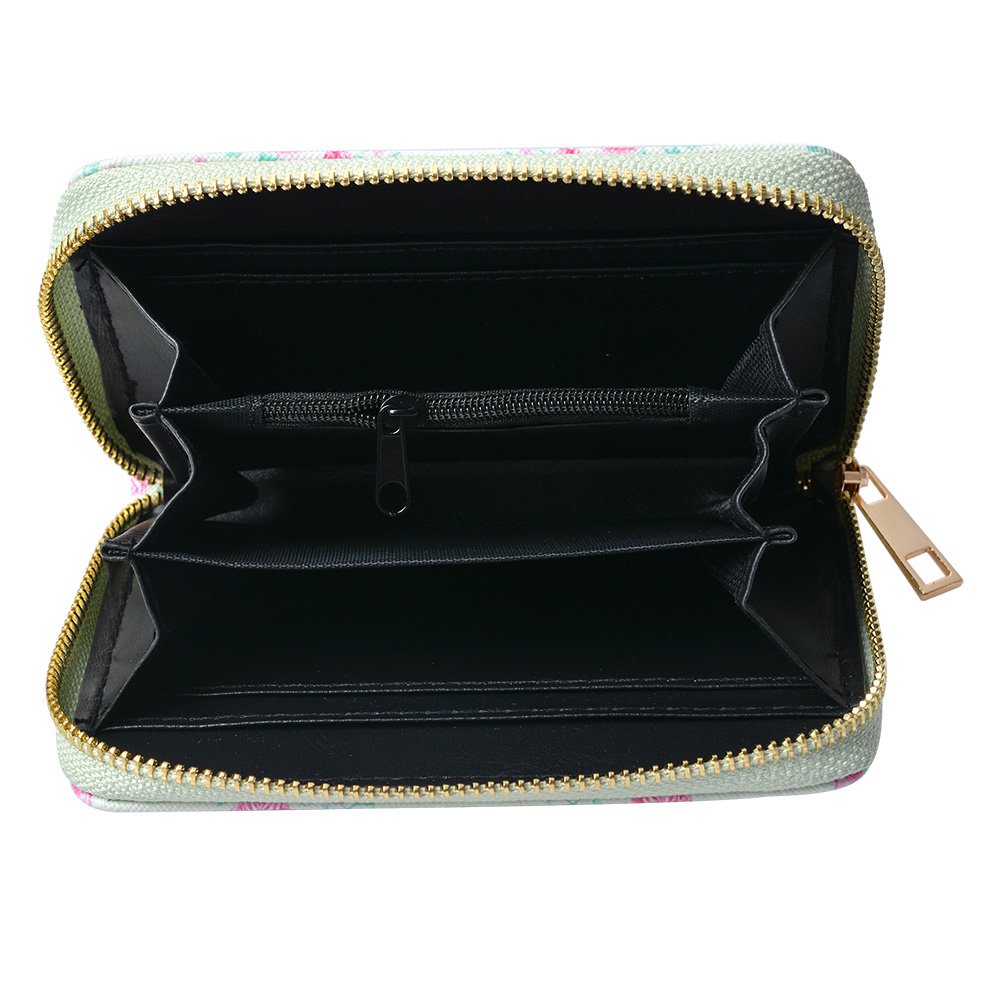 Portemonnee 10x15 cm Groen Roze Polyester Roosjes